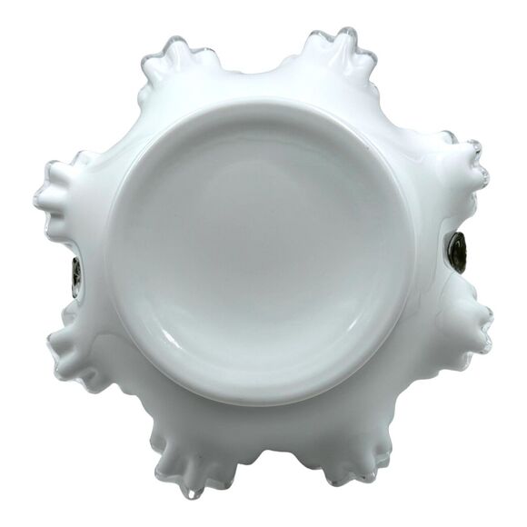 Vintage Fenton Silver Crest Bridal Basket White Ruffled Clear Edges Handle Large - Picture 10 of 16